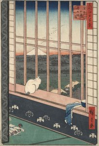 Rice-fields at Asakusa, Revelers Returning from the Tori no Machi Festival, from the Series One Hundred Famous Views of Edo by Utagawa Hiroshige