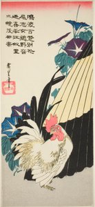 Rooster, Umbrella, and Morning Glories by Utagawa Hiroshige