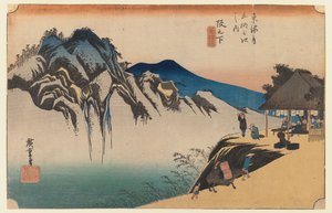Sakanoshita: the Throwing Away the Brush Peak, plate 49 of the first Tokaido series by Utagawa Hiroshige