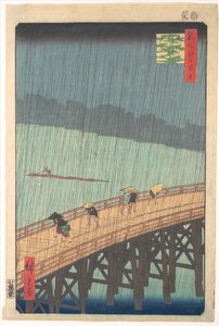 Sudden Shower over Shin-Ōhashi Bridge and Atake, from the series One Hundred Famous Views of Edo by Utagawa Hiroshige
