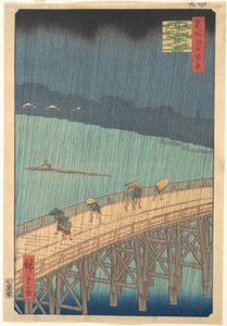 Sudden Shower over Shin-Ōhashi Bridge and Atake, from the series One Hundred Famous Views of Edo by Utagawa Hiroshige