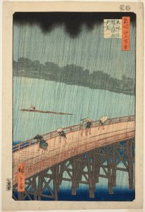 Sudden Shower over Shin Ohashi Bridge and Atake (Ohashi Atake no yudachi), from the series "One Hundred Famous Views of Edo (Meisho Edo hyakkei)"