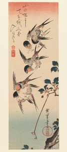 Tanzaku, Four Swallows by Utagawa Hiroshige