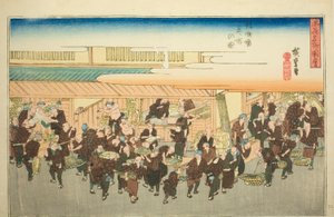 The Fish Market at Zakoba, from the series Famous Views of Osaka by Utagawa Hiroshige