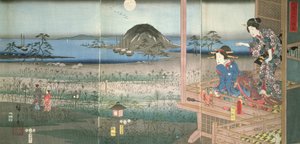 The Lady Fujitsubo watching Prince Genji departing in the moonlight, 1853
