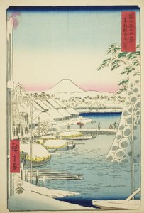 The Riverbank at Sukiya in the Eastern Capital (Toto Sukiyagashi), from the series "Thirty-six Views of Mount Fuji (Fuji sanjurokkei)"
