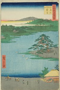The Robe-hanging Pine at Senzoku Pond, No.110 from the series "One Hundred Famous Views of Edo" by Utagawa Hiroshige