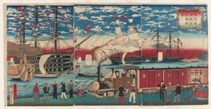 Picture of a Locomotive Along the Yokohama Waterfront, Yokohama, Edo period by Utagawa Hiroshige III