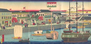 View of the Seafront in Yokohama, 1870 by Utagawa Hiroshige III