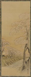 Landscape: flowering cherry trees along the banks of a stream, Edo period, 1615-1868