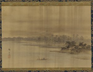 River Landscape and Temple in the Rain by Utagawa Hiroshige II