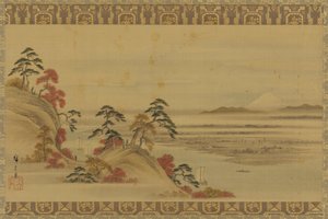 River Landscape: Red Foliage and Mount Fuji