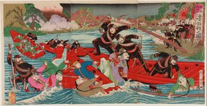 Heavy Battle on Land and Sea at Taidong River at Pyongyang, September 1894 by Utagawa II Kunitora