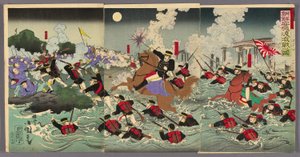 Fierce Fighting at Anseong Crossing in Korea by Utagawa Kokunimasa