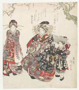 Courtesan with Two Maids by Utagawa Kunisada (I)