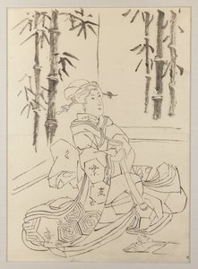 Preparatory Drawing for the Left Sheet of the Triptych Elegant Instrumental Trio of Girls by Utagawa Kunisada