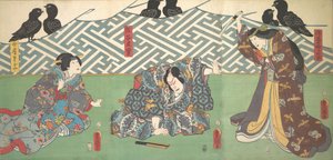 Three Actors on Stage: Kumagai Naozane by Utagawa Kunisada