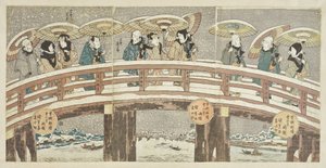Winter Scene with Fortune-Telling Actor Procession by Utagawa Kunisada
