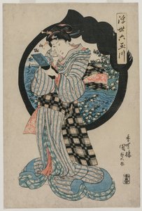 Woman with a Hand Mirror from the Series The Six Tama Rivers of the Floating World by Utagawa Kunisada