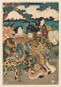 Woodblock Print - Courtesan and Maid by Utagawa Kunisada