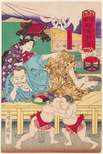Combat of Two Sumo Children in Front of Tachibana Muneshige by Utagawa Kuniteru