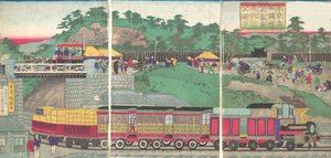 Illustration of a Steam Locomotive Running on the Takanawa Railroad in Tokyo