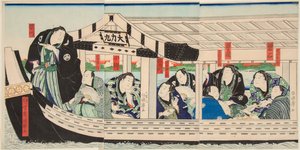 Sumo Wrestler Dairiki Maru on a Boat with Friends