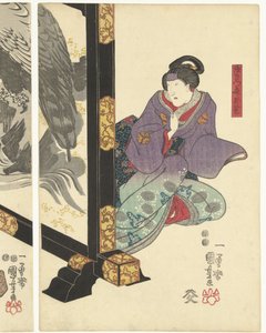 Three Actors by a Room Screen by Utagawa Kuniyoshi