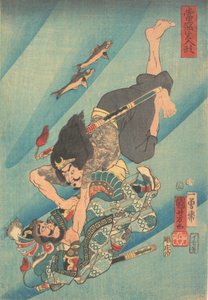 Tanmeijiro Genshogo Fighting Under Water by Utagawa Kuniyoshi