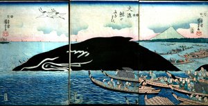 Throng of People Around a Captured Whale