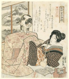 Woman with Cat on Table by Utagawa Kuniyoshi
