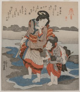 Woman and Child, from the Series Five Pictures of Low Tide, late 1820s by Utagawa Kuniyoshi