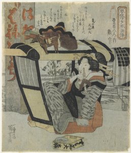Woman as the Hero Taiso in Palanquin Holding a Pipe