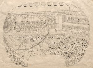 Design for Fan-shaped Print of Kabuki Theater by Utagawa Sadahide