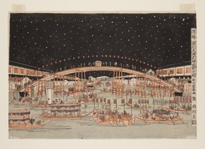 The Tenma Tenjin Festival at Night in Osaka, a Perspective Picture