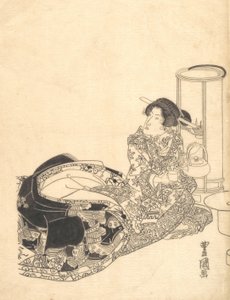 Courtesan or Actor as Courtesan Pouring Tea by the Light of a Lantern by Utagawa Toyokuni I