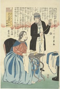 Americans with Watch and Sewing Machine by Utagawa Yoshikazu