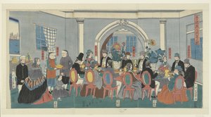 Five Nationalities at a Banquet by Utagawa Yoshikazu