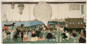 Ballooning in America, pub. 1865 by Utagawa Yoshitora