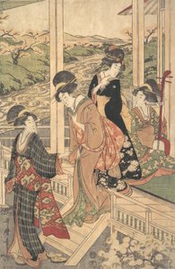 Group of Women on the Engawa of a Country House, in the time of the Cherry Blossoming, ca. 1806 by Utamaro II
