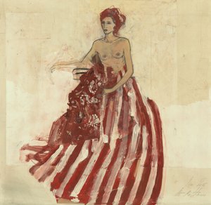 Seated Nude Red Skirt