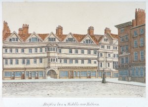 View of Staple Inn and the buildings of Middle Row in the centre of Holborn, London, 1850