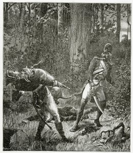 Rask the dog killing an English soldier - illustration from Bug-Jargal, 19th Century by Valnay Pere et fils