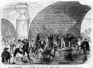The Fisherman at the Bottom of the Pont Neuf in Paris in 1868 During the Low Water. Drawing by Desroches-Valnay by Valnay Pere et fils