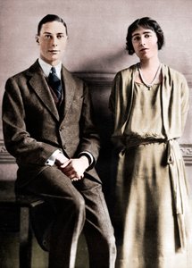 Lady Elizabeth Bowes Lyon and the Duke of York upon the announcement of their engagement, 1923 by Vandyk