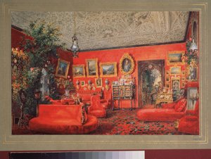The Red Living Room in the Yusupov Palace in St. Petersburg by Vasili Semenovich Sadovnikov