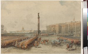 Parade of the Life-Guards Horse Regiment at the Palace Square by Vasili Semenovich Sadovnikov