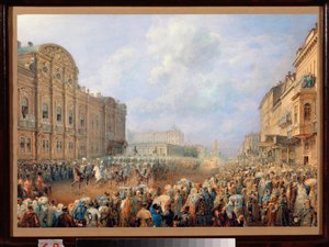 Parade on the Neva Avenue at the Belosselski Belozerski Palace by Vasili Semenovich Sadovnikov