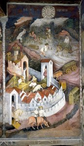 December: the loggers gather the wood and bring it back to the town of Trento where the wall and castle of Buonconsiglio are represented by Venceslao Maestro