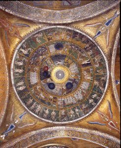 View of the dome with mosaics on a golden background
